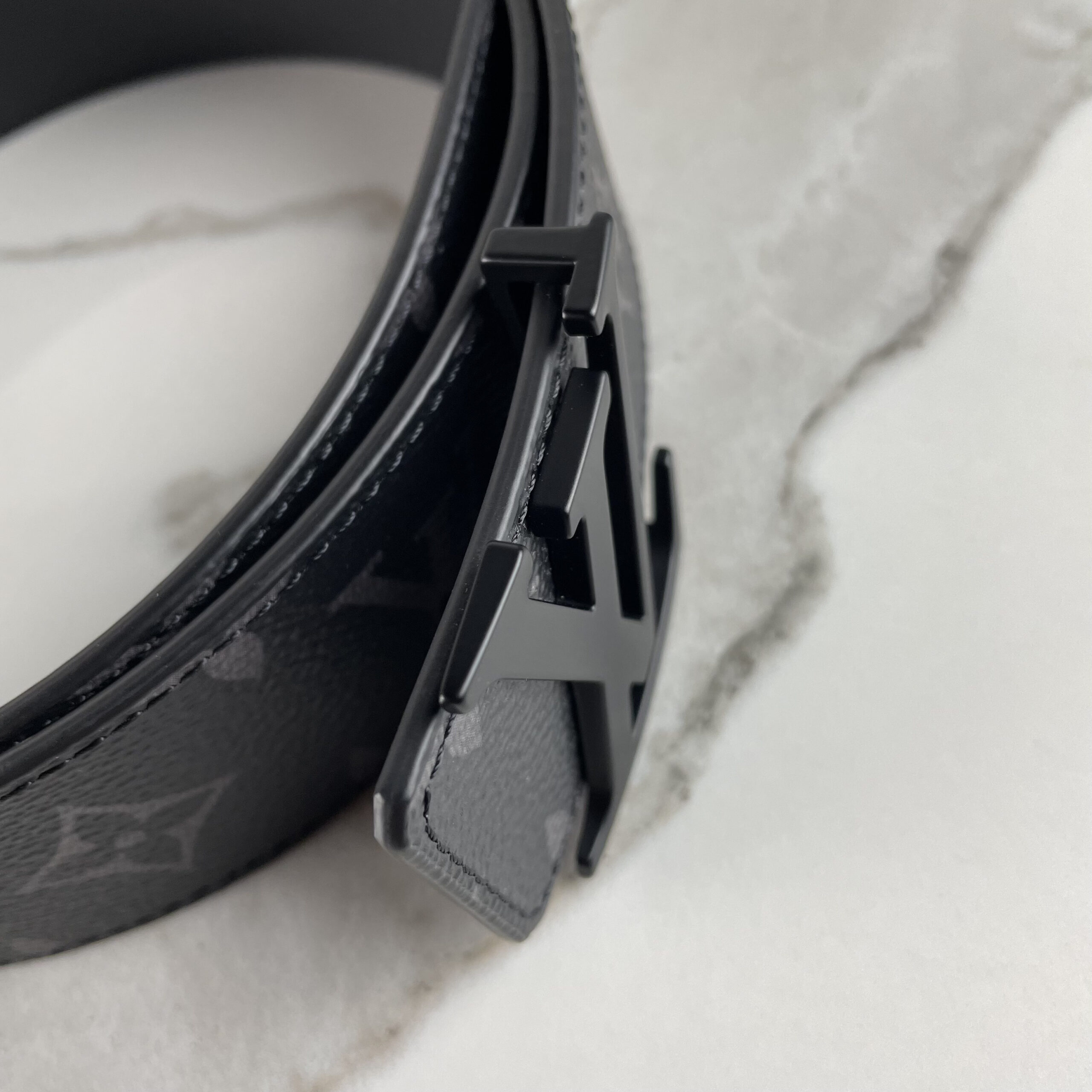 Louis Vuitton Monogram Eclipse Canvas LV Initials 40mm Matte black Belt