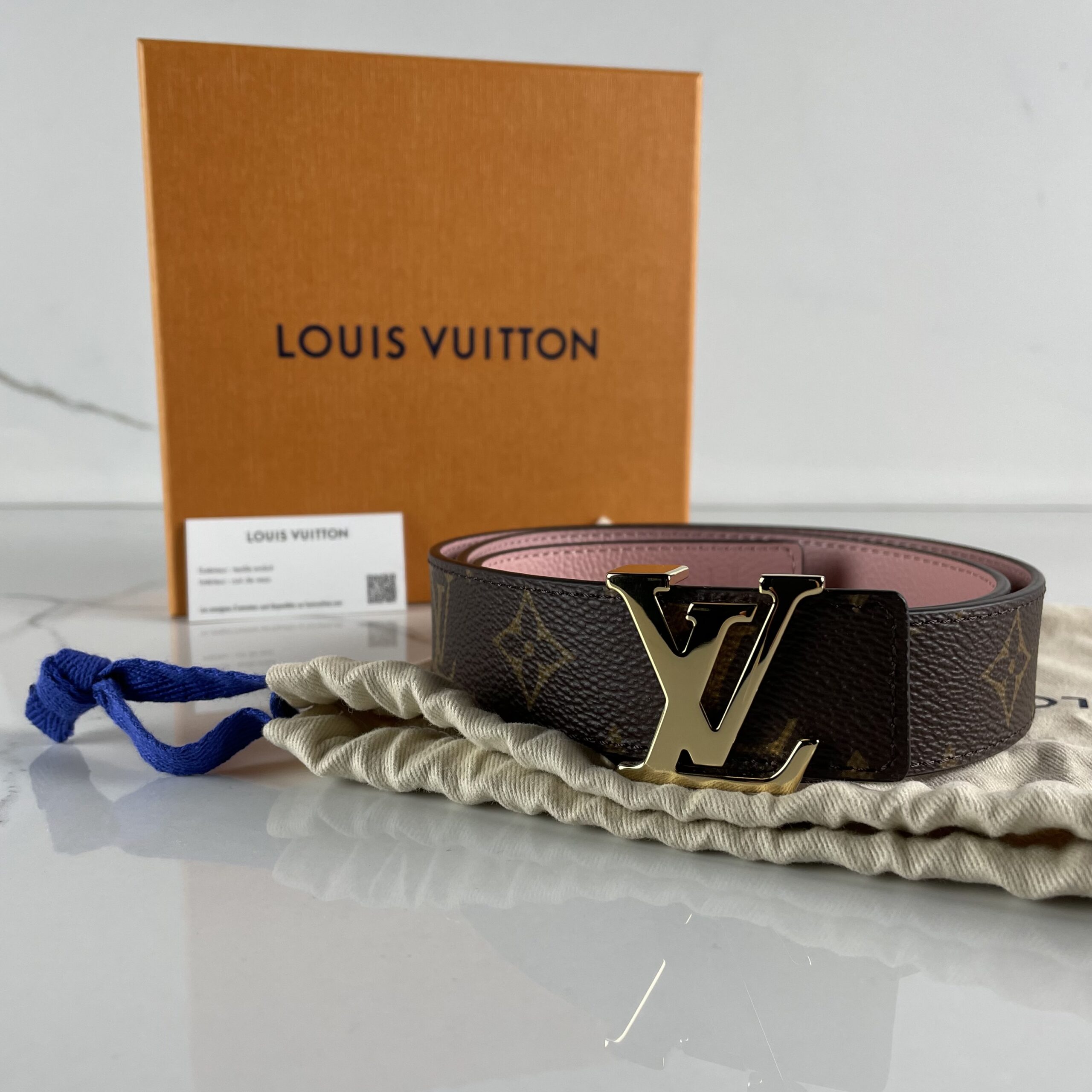 Louis Vuitton LV Initiales 30 mm Reversible Belt Brown + Calf Leather. Size 85 cm