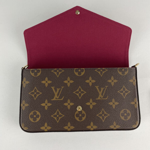 Louis Vuitton LV Pochette Félicie monogram toile brown pochettes sac à vendre neuf nouveau nouvelle d'occasion deuxième main seconde main pour les femmes authentique luxe